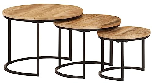 Tables gigognes 3 pcs bois de manguier massif brut