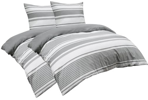 PHF 4teilig Bettwäsche 135x200, Streifen Bettbezüge 135x200 cm mit 2er Kissenbezüge 80x80 cm, Weich und Bügelfrei Light Grey Bettwäsche 135x200cm aus Mikrofaser mit Reißverschluss, Hellgrau