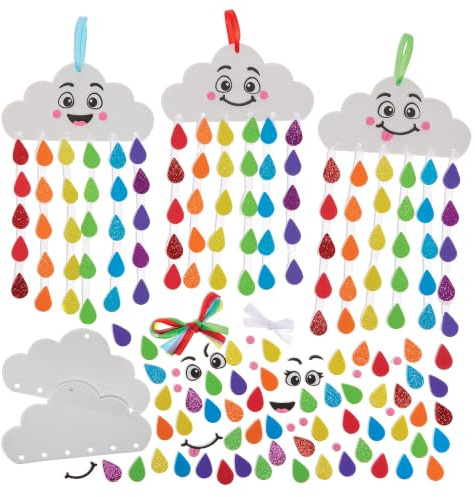 Baker Ross FN011 Regenbogen Tropfen Mix und Match Bastelset - 5er-Pack, Wolke und Regenbogen zum Aufhängen Frühlingsdeko