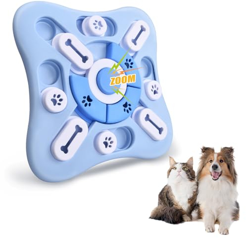 Juguetes Inteligencia Interactivo para Perros, Juguete de Rompecabezas con Chirriador, Dispensador de Golosinas de Puzzle para Mascotas, Comedero Lento para Gatos, Juguete de Estimulación Mental