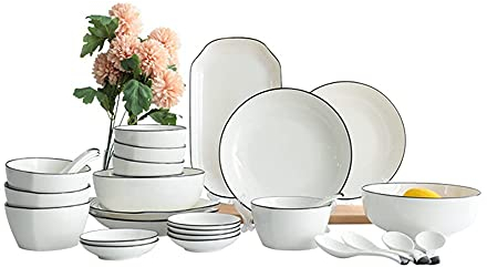 OrLtL Juegos de Platos Cuadrados de Porcelana, vajilla de cerámica de 56 Uds., vajilla, Platos, Juego de Servicio de Cena Combinado de cerámica