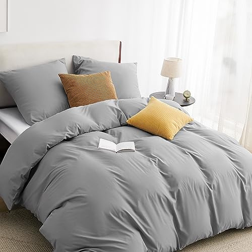 BEDSURE Ropa de cama de 200 x 220 cm, 3 piezas, color gris, 1 funda nórdica de 200 x 220 cm y 2 fundas de almohada de 80 x 80 cm, certificado Öko-Tex, color gris, poliéster, microfibra con cremallera