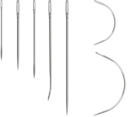 Beayuer 7 agujas de cuero para coser a mano, grandes, medianas y pequeñas, en forma de C, J, aguja curvada en I, aguja de coser de cuero para tejer, tapicería, bolsas de lona de cuero, sofá (7 agujas)