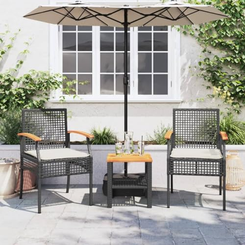 Festnight 3tlg Balkonmöbel Set Rattan Gartensessel Bistroset 2 Personen Balkon Sitzgruppe Garten Balkonset Balkontisch mit 2 Stühlen Polyrattan Gartensessel Sitzgarnitur Gartenmöbel Schwarz und Braun