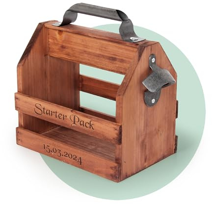 Diamandi Personalisierter Individualisierter Bierträger mit Wunschgravur aus Holz | inkl. Flaschenöffner | 6 x 0,33 L | Geschenk für Vatertag, Biergeschenk | Junggesellenabschied | Männerhandtasche