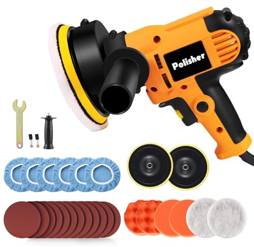 27PCS Car Polisher Buffer Sander 700W Auto Polishing Machine + 5 Pad Bonnet Kit,Akku Polieren für Auto,145mm Polierteller,27PCS Polieraufsatz(Ohne Akku)