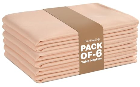 LANE LINEN Table Cloth Napkins Set of 6 - Reusable Napkins with Hemmed Edges - 20 x 20 Inches - 100% Polyester Fabric - Durable Dinner Napkins for Parties, Weddings and Lunch/Dinner - Peach Blush