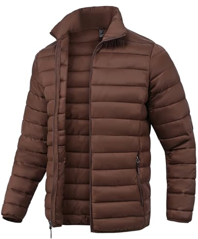 SPOSULEI Men Puffer Jacket Packable Lightweight Winter Jackets Coats Outdoor Waterproof Insulated Jackets, Brown, Medium