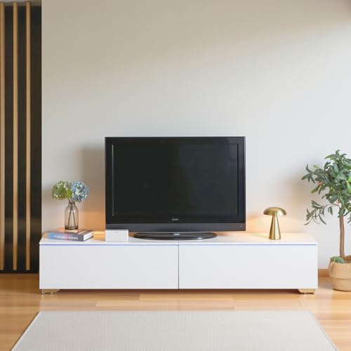 GOKHOMX - Mueble de TV Moderno Con Iluminación LED, Colgante o de Pie, 180 cm de Longitud, Madera Blanca Con Almacenamiento, Para Pared o Suspendido