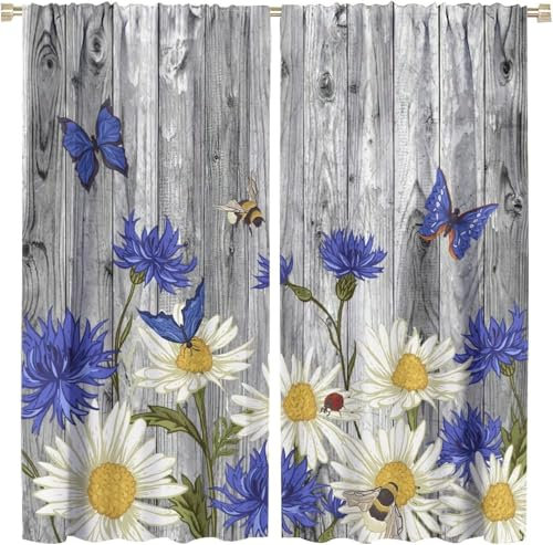 Vorhang Kinderzimmer Blumentier Schmetterling Kinder Vorhänge Mit Ösen Polyester Gardinen Thermovorhang Blickdicht Ösenschal Kindergardinen 183X214 cm (B + H) Für Wohnzimmer,2Er Set-218614118