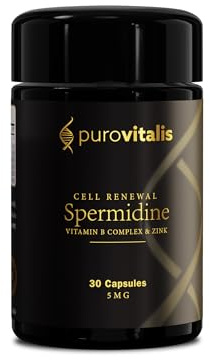 PUROVITALIS Spermidine Fusion 5mg, 30 portioner (30 veganska kapslar), med zink, vitamin D3 & B12, anti-ageing-tillskott
