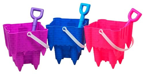 Sandcastle Beach Bucket & Spade - Blue Pink Purple - Set of 3
