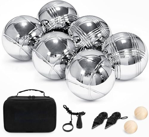 Truevaste Boule Set – 6 Boccia Kugeln aus Metall mit 2 Zielkugeln, 2 Abstandsmesser, Boules-Kugel Magnetvorrichtung & Tragetasche – Perfekt für Boule, Boccia Spiel Outdoor im Garten & am Strand
