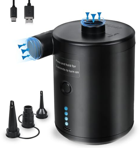PATEMZON Pompa Elettrica, Pompa Elettrica per Materasso Gonfiabile, 4000mAh Gonfiatore Elettrico Portatile con 3 Ugelli, Gonfiare e Sgonfiare, per il Campeggio All'Aperto, Materasso Ad Aria