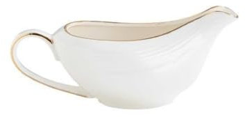 Saucière Saucière avec poignée ergonomique et décoration bord doré Saucière en porcelaine fine blanche for sauces, sauces réchauffantes, vinaigrettes, lait, plus pour sauces, vinaigrettes et crèmes