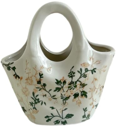 Sharplace Vase en céramique Moderne à Motif Floral, Arrangement Floral esthétique, Forme de Sac à Main, Vase pour Fleurs pour décoration de Chambre à Coucher et