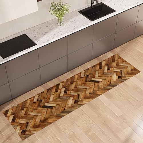 NARCISO Tappeto Cucina Antiscivolo Lavabile 100% Vinile Gommato Antimacchia, Passatoia Cucina Antiscivolo Lavabile, Tappeti Runner Disponibili in Varie Metrature (Legno Parquet, 52x140cm)