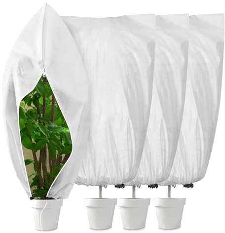 Palwin Lot de 4 Housse Hivernage Plante, 80x 120cm Voile Hivernage Plante Exterieur, Housse de Protection pour Plante Ajustable avec Cordon de Serrage et Zipper, Réutilisable Résistante Contre Le Gel