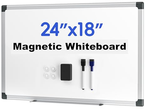 VUSIGN Magnetic Dry Erase White Board for Wall 24×18- 1 Eraser, 2 Markers, 4 Magnets, Aluminum Frame Whiteboard for Home, School, Office
