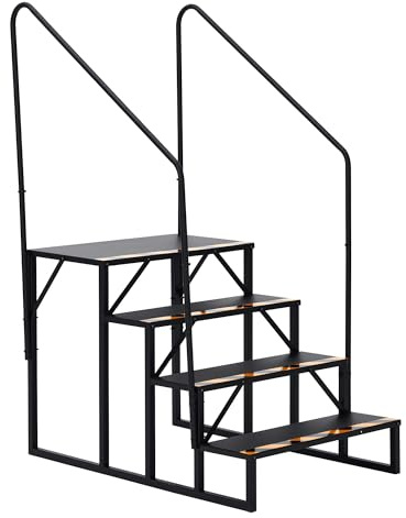 Wohnmobil-Treppe, 4-stufige Wohnmobil-Stufen mit 2 Handlauf Trittstufe, Tritthocker mit breiter rutschfeste Plattform, 200 kg Tragkraft für sicheres, für Wohnwagen Anhänger Haustier ältere Menschen