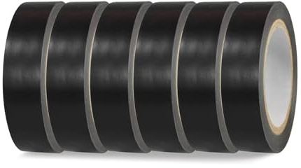 Marnovest 6 PCS Black Electrical Tape, 15mm X 20m Strong Self-Adhesive Pvc Insulation Tape for Electrical Wiring, Repair and Protection