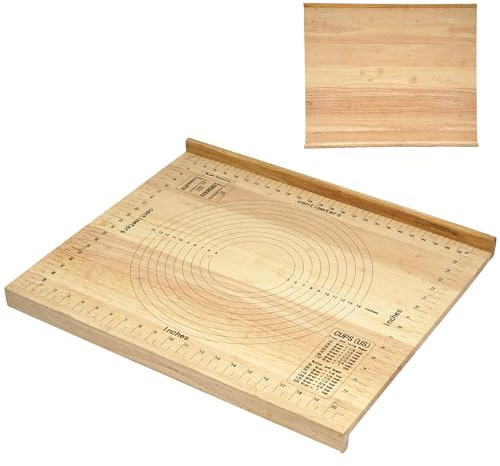 MYOYAY Tagliere da pasticceria reversibile in legno con misure 59,9 x 50 cm, per impastare impasto, tagliere da forno in legno con bordo da banco e righello inciso, grande tagliere in legno di bambù