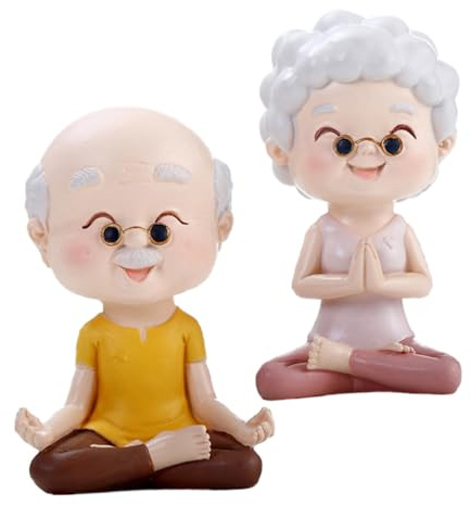 ERINGOGO 2 Stück Yoga Figur Älteres Paar Tortendekoration Großeltern Ornament Geschenkidee Hochzeit