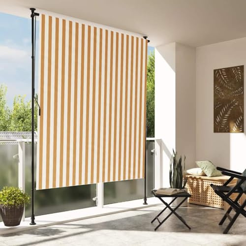 Owoxanthellate Tenda avvolgibile per esterni, colore arancione, bianco, 150 x 270 cm, protezione solare estraibile manuale, in acciaio e tessuto resistente ai raggi UV, altezza regolabile 225 – 275 cm