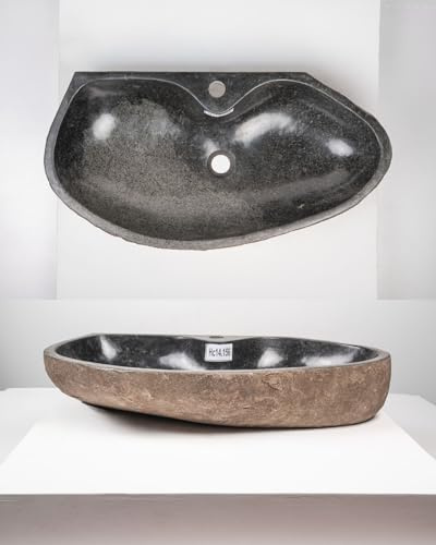 Lavello da appoggio in pietra naturale, 70 cm, in pietra di fiume Findling, per ospiti, WC, bagno, lavabo, lavandino a mano