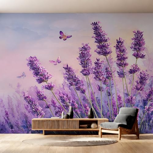 Generisch Wandtapete Lila Lavendel Tapete Pflanzen Blumen 250x175 cm, Tapeten Schlafzimmer Lila Fototapete Wohnzimmer, Vliestapete Wanddeko, Motivtapeten w6g32