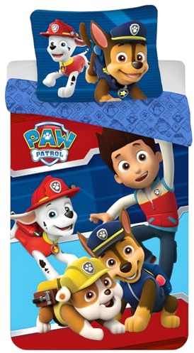 Paw Patrol Junior påslakanset | påslakan 100 x 135 cm + örngott 40 x 60 cm, 100 % bomull | mjuka, andningsbara och vändbara sängkläder för småbarn och spädbarn | Officiell Paw Patrol-design