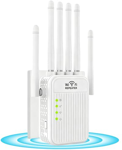 Potente Amplificador de señal 5G /2.4G Repetidor,6 Antenas,2 Rj45 Puertos LAN,Modo Repetidor/Router/Ap,Cobertura 360° de hasta 1000 m²,Adecuado para Oficinas y Casa (XS)