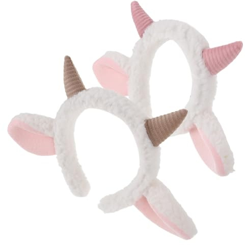 Healeved 2 Stück Weiches und Flauschiges Schaf Stirnband aus Stoff mit Niedlichen Lammohren und Tierhörnern Vielseitiges Haaraccessoire für Schule und Cosplay