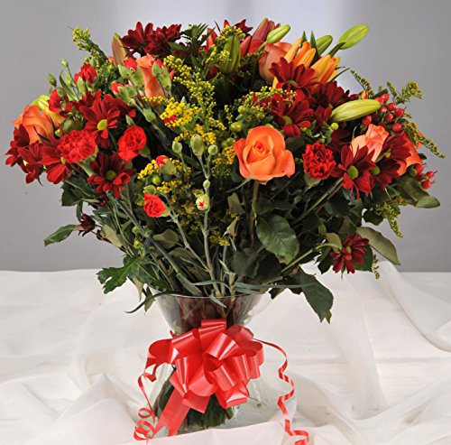 Homeland Florists Luxury Fresh Red, Yellow & Orange Rose Bouquet & Handwritten Card - Fresh Flowers Bouquet Delivery Next Day - Special Anniversary or Birthday Gift