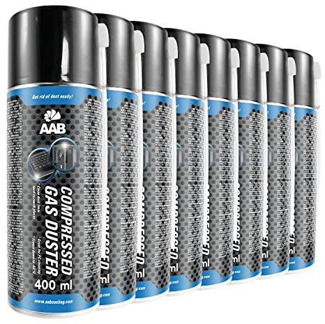 AAB Reinigungsspray 8 x 400ml, Druckluftreiniger, Druckluft Dose, Reinigung von Tastatur, PC, Keyboard, Spielekonsolen, Kopierer, Computergehäuse, Air Duster, Luft-druck, Reiniger, Pressluft