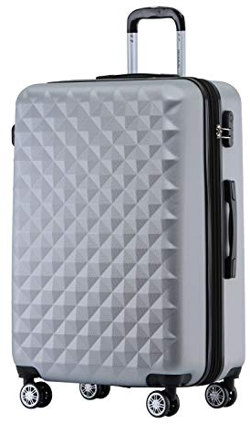BEIBYE Zwillingsrollen 2066 Hartschale Trolley Koffer Reisekoffer Gepäck M-L-XL-Set (Silber, L)