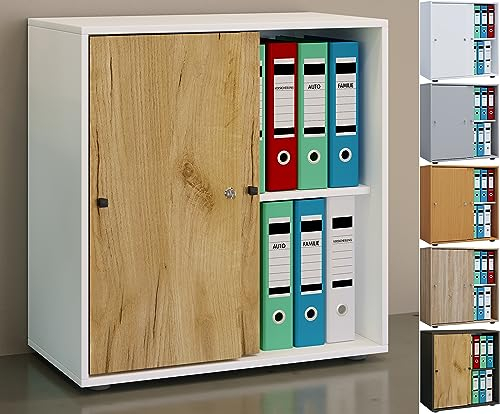 VCM Büroschrank mit 2 Fächern | moderner Aktenschrank mit Schiebetüren und Schloss | Maße ca. B. 70 x H. 73 x T. 37 cm – Lona 2-Fach abschließbar