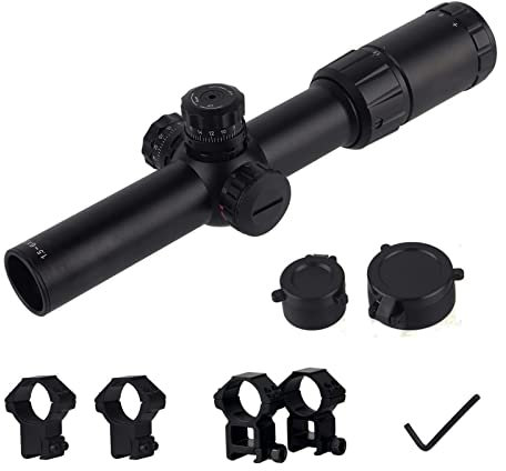 ToopMount Lunette de visée Optique Rouge et Vert Illuminé 1.5-6X24E Tactiques Lunette de Visée Étanche Réglable avec Anneaux de Montage Gratuits de 20mm et 11mm