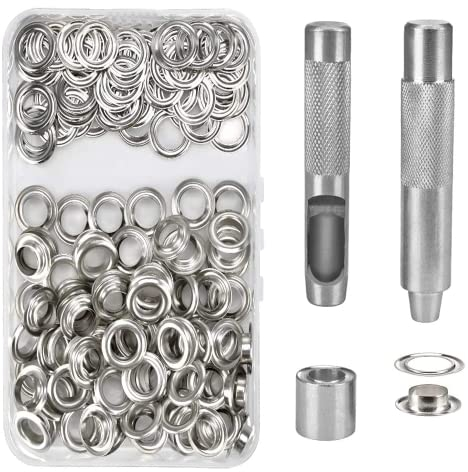 HO2NLE Kit Occhielli per Teloni 16mm Occhiellatrice per Teloni 100Set Occhiello Strumento Pinza Occhiellatrice Professionale con Strumenti per Scarpe Borse Abbigliamento Argento