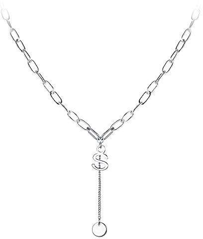 EVER FAITH Buchstabe S Halskette Zierliche Rund Disc Alphabet Anhänger Büroklammer Kette Choker für Damen Silber-Ton