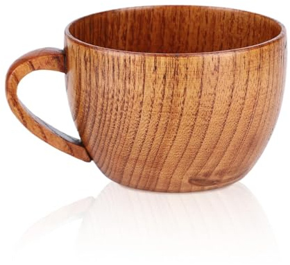 HERCHR Wooden Coffee Mug, 210ML Retro Wooden Tea Milk Beverage Juice Drinking Mug Wine Beer Water Tea Cup Bar Accessories Gift with Handle for Home Office