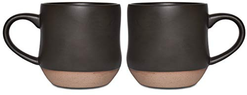 Bosmarlin Large Stoneware Speckled Coffee Mugs Set of 2, Big Tea Cup, 17 Oz, Dishwasher and Microwave Safe (Black, 2)