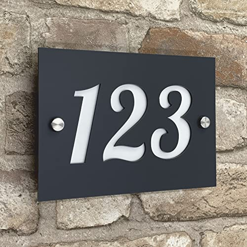 The House Sign Company – Shrewsbury Personalised House Sign | 18cm X 13cm | Acrylic Door Plaque with Number | Weatherproof Outdoor House Name Plate