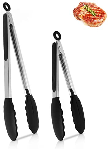Pinzas para Parrilla, Pinzas de Cocina de Silicona de acero Inoxidable con Cierre de clic, 7 y 9