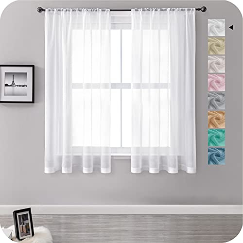 MRTREES Stores Gardine Weiß Wohnzimmer Gardinen modern Schlaufenschal 2er Set 140×183cm (H×B) Vorhänge Leinenoptik halbtransparent Schals Vorhang kurz
