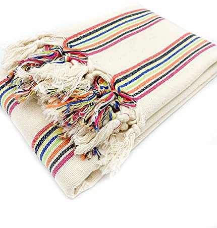 Kalkedon Towels Handwoven 100% Turkish Cotton Towel | 38 X 68 inches | Picnic Blanket | Mexican Yoga Blanket | Sand Resistant Beach Towel | Sofa Throw | Pre-Washed, Lightweight, Fast Dry (Rainbow)