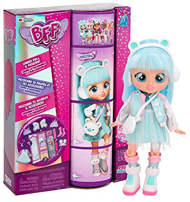 BFF BY BEBÉS LLORONES Kristal | Muñeca fashion Coleccionable con Pelo largo, Ropa de tela y 9 Accesorios - Juguete regalo para niñas y niños +5 Años