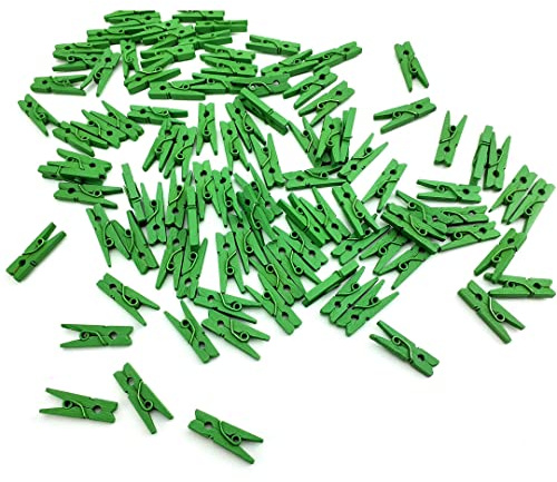 100 kleine mini Zierklammern Clips Dekoklammern Klammern Holz Wäscheklammern Miniklammern Holzklammern grün (Grün-25mm)