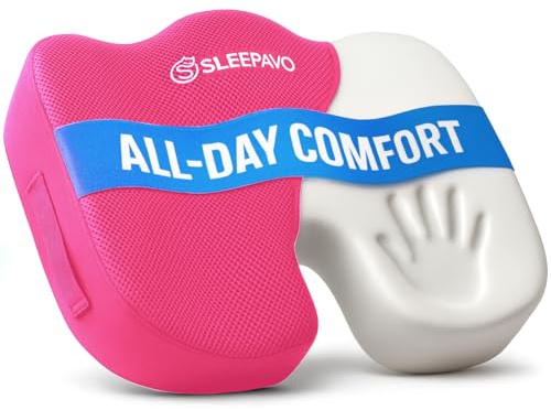 Sleepavo Cojín de asiento de espuma viscoelástica rosa para silla de oficina, almohada para ciática, coxis, espalda, coxis y alivio del dolor de espalda baja, almohadilla ortopédica para soporte