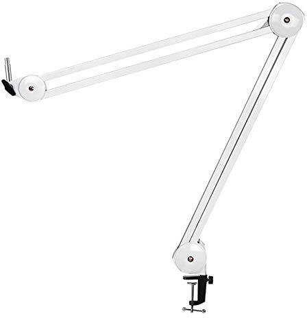 Oikabio Support de Microphone Bras de Suspension Réglable Ressort Intégré pour Enregistrement Voix Blanc